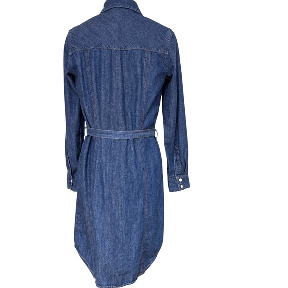 dress GAP XS blue all cotton denim shirt long sleeve snap close classic collar - Picture 5 of 15